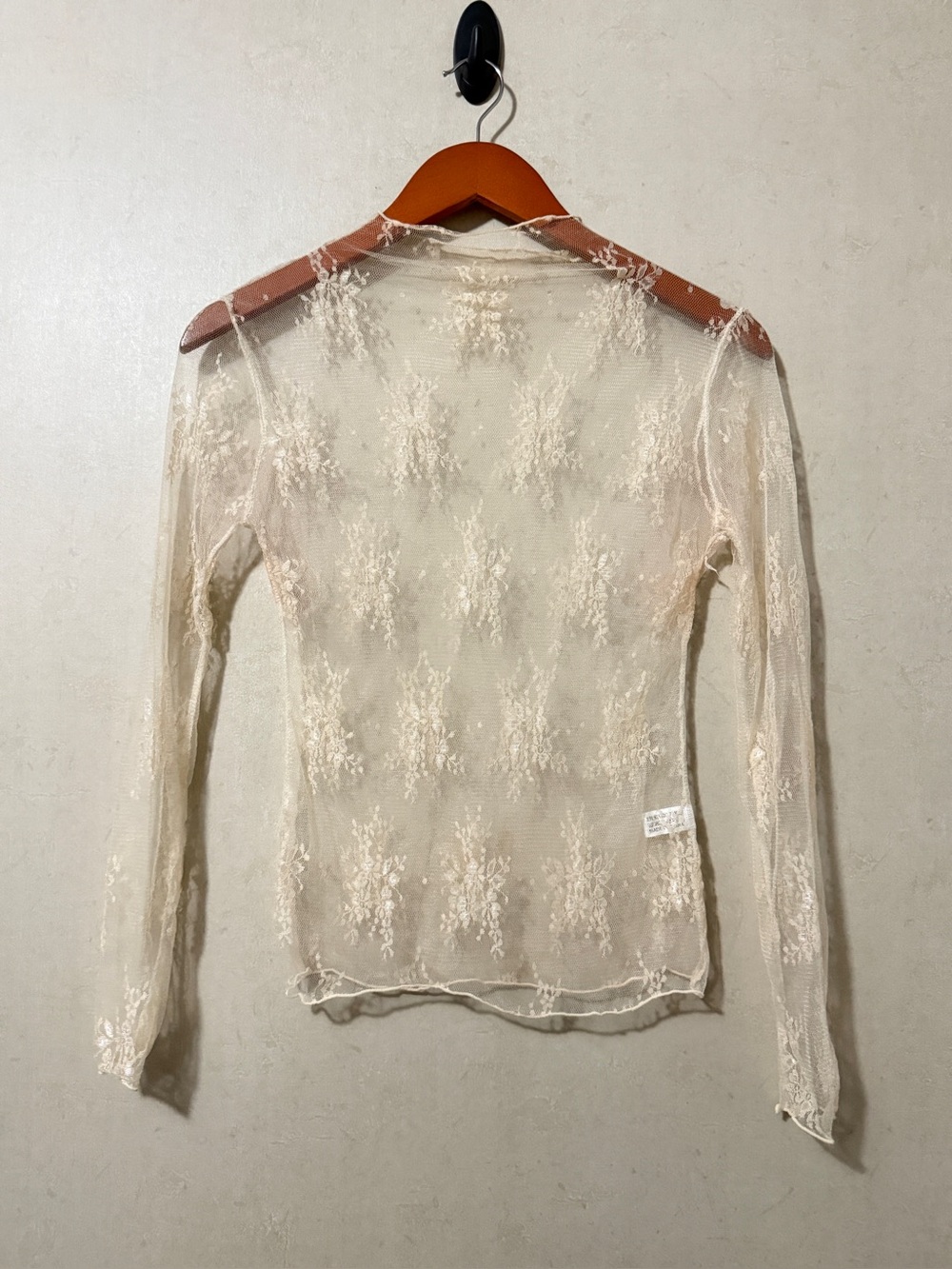 Vintage-Style Ivory Floral Lace Long Sleeve Mesh Top • Sheer • Romantic Boho
